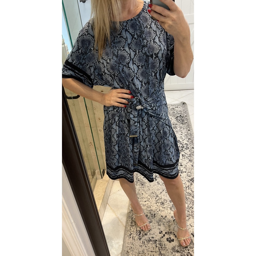 Michael Kors xxl Short Dress Snake Skin Blue Short Sleeve Front Sash kimono new